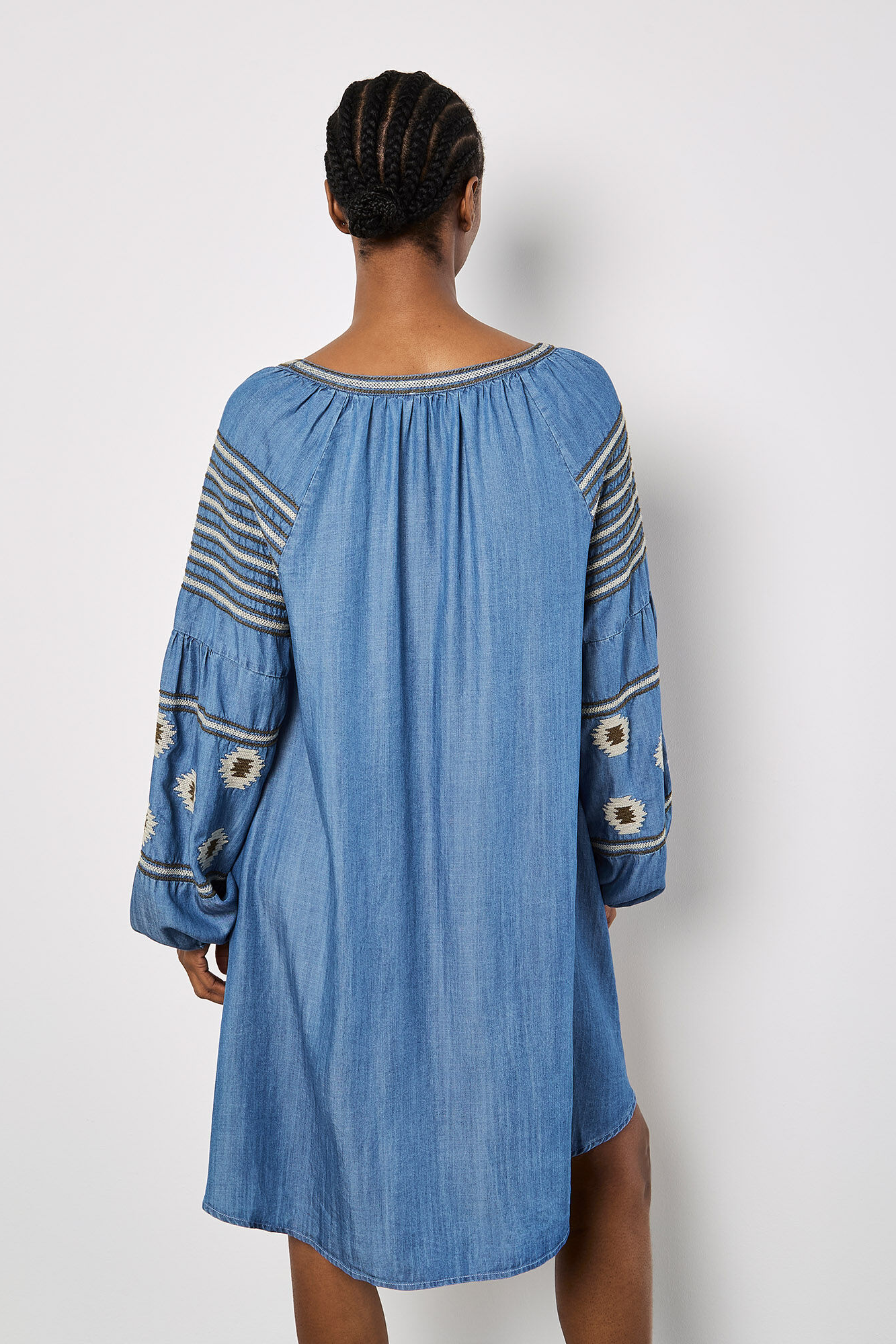 aztec denim dress Aztec Embroidered Denim Dress
